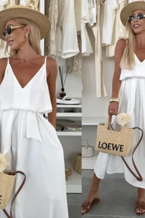 Ivoria maxi obleka iz viskoze bela