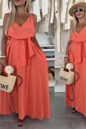 Ivoria maxi obleka iz viskoze coral