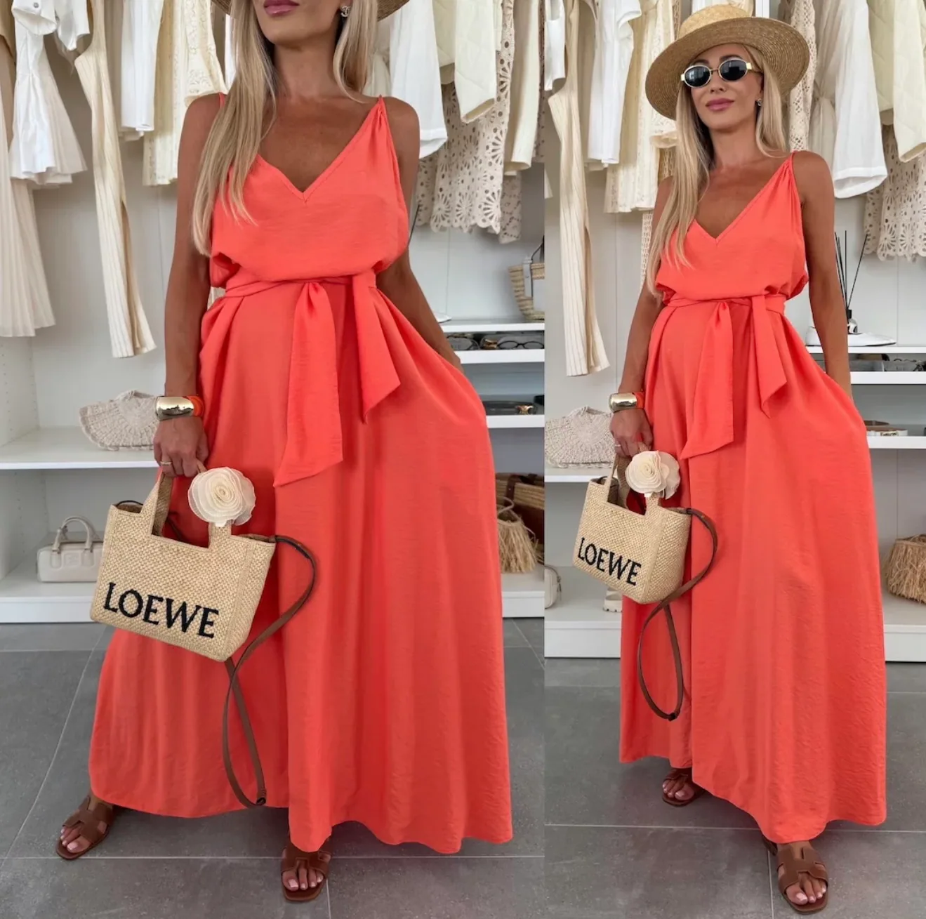 Ivoria maxi obleka iz viskoze coral