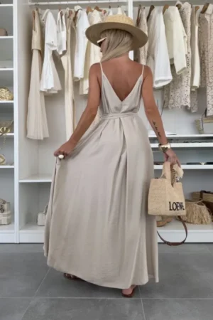 Ivoria maxi obleka iz viskoze cream