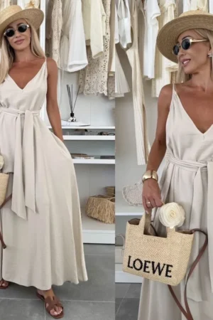 Ivoria maxi obleka iz viskoze cream