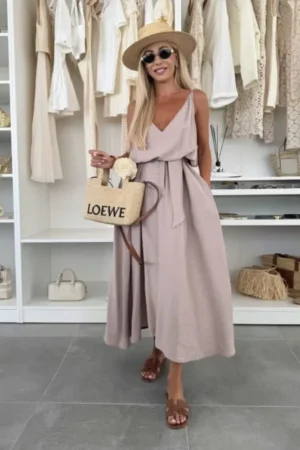 Ivoria maxi obleka iz viskoze mocca