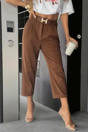 Hallie hlače s pasom rjave