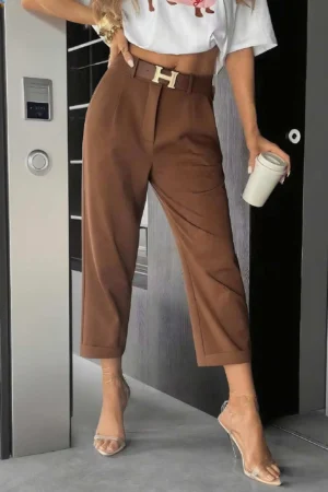 Hallie hlače s pasom rjave