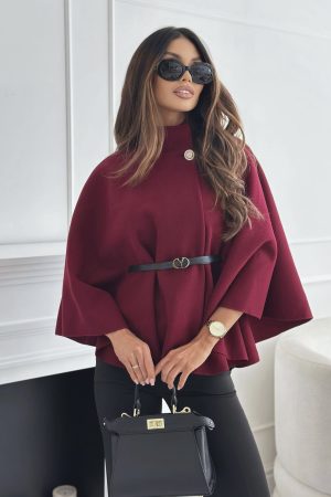 Aurella poncho plašč s pasom bordo