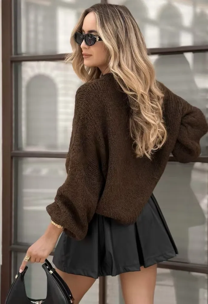Yara chunky pulover rjav - slika 3