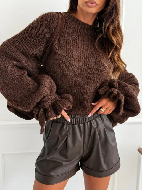 Delora chunky pulover rjav - slika 2