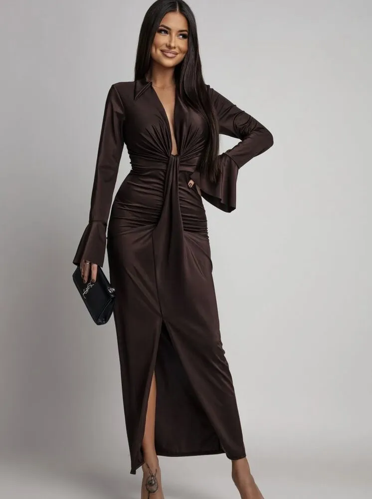 Morticia obleka rjava - slika 3