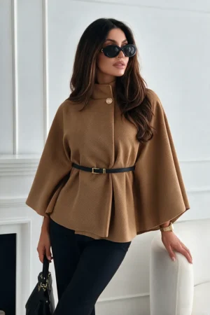 Aurella poncho plašč s pasom camel