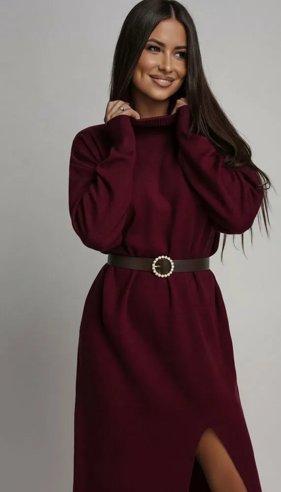 Valentina obleka s pasom bordo - slika 2