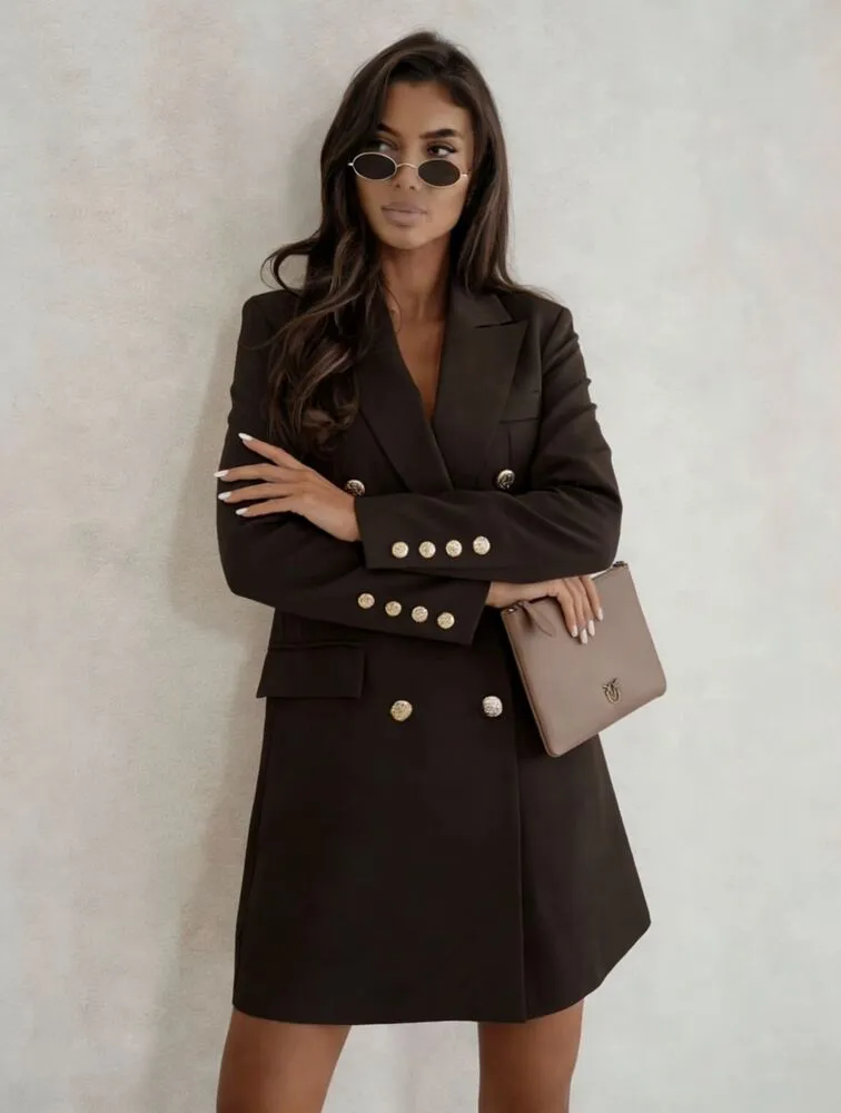 Lurenn blazer obleka rjava