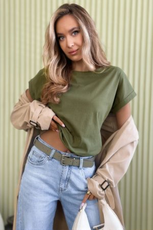 Maelle basic majica s kratkimi rokavi olivna