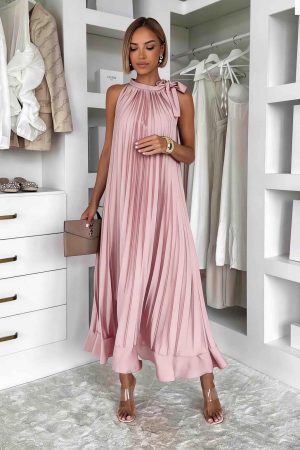 Charlotte plisirana obleka blush