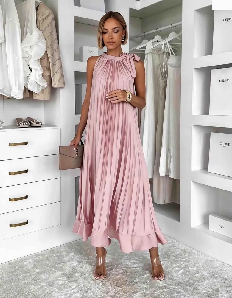 Charlotte plisirana obleka blush