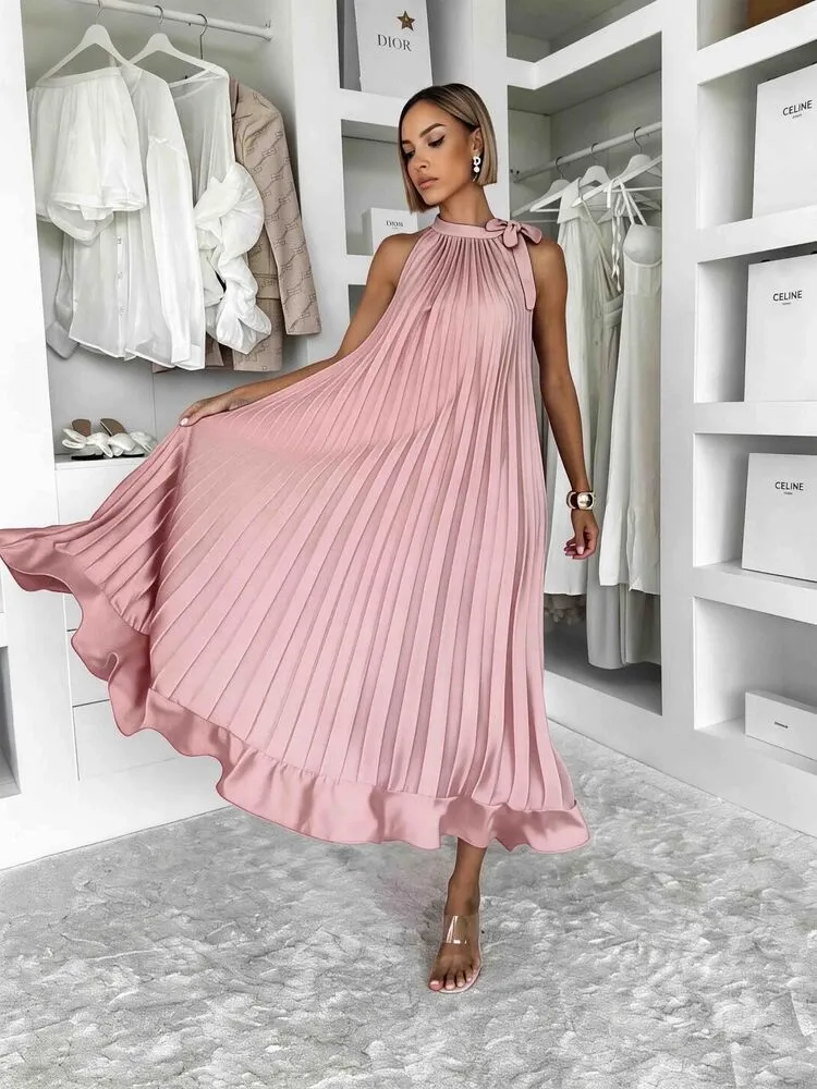 Charlotte plisirana obleka blush - slika 2