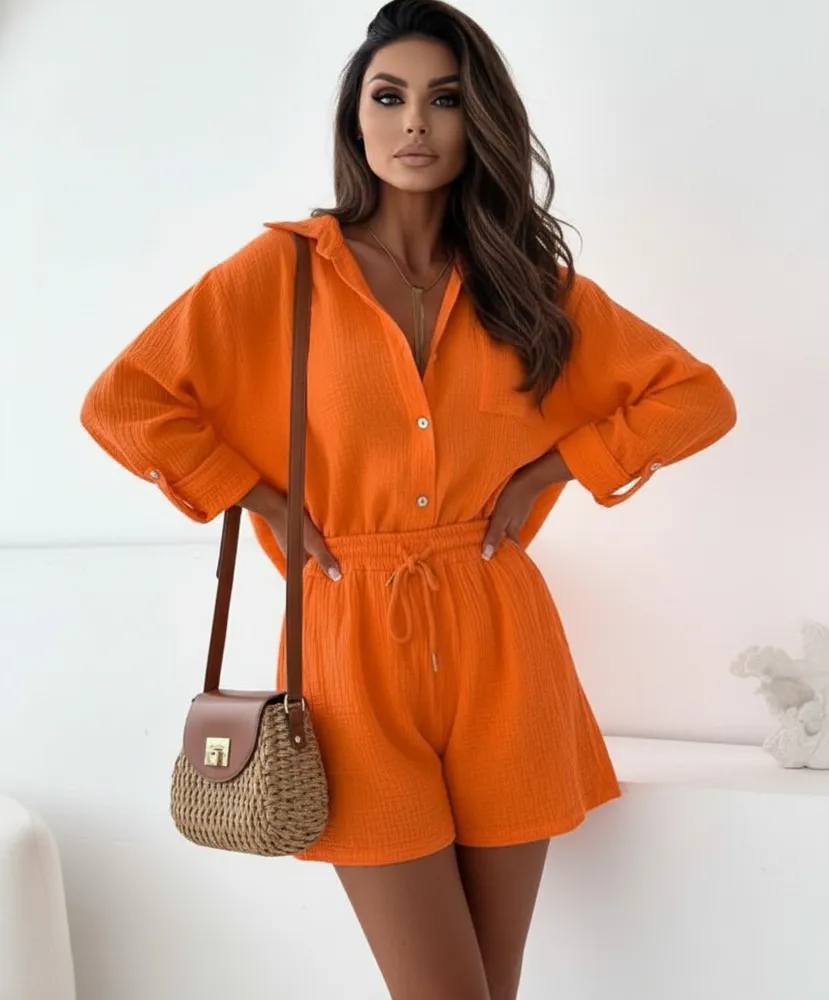 Byrdie komplet iz bombaža oranžen - slika 2