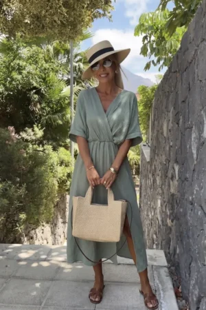 Bria obleka iz bombaža olivna