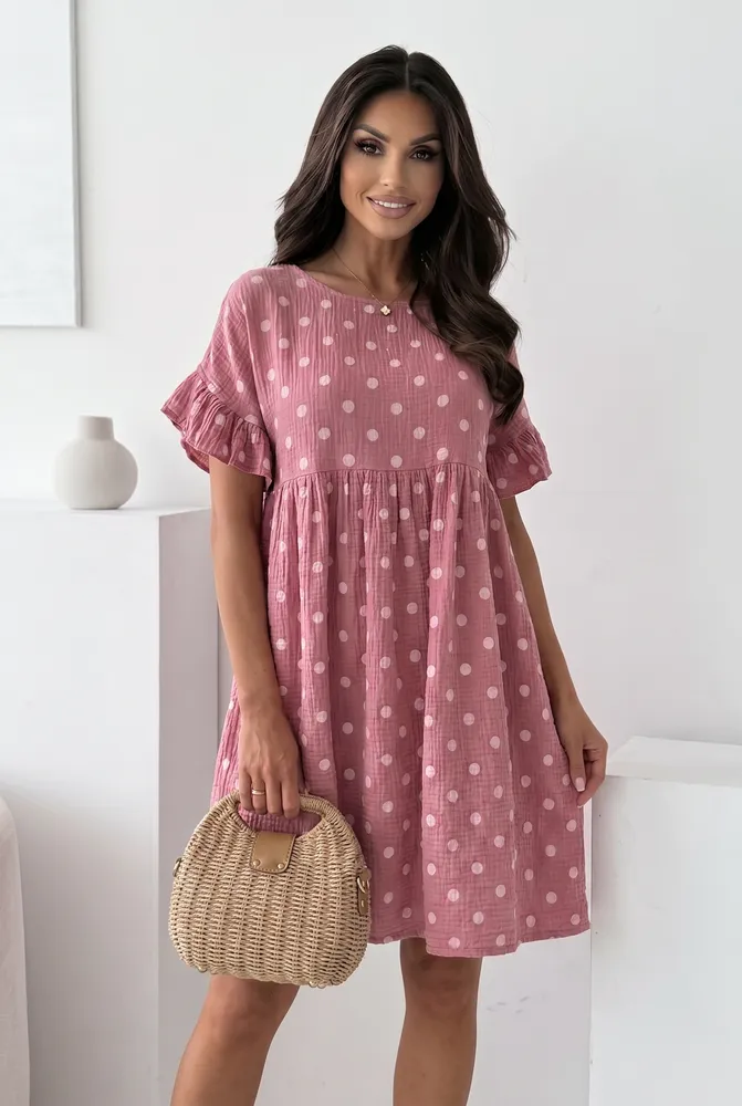 Elisia polkadot obleka iz bombaža blush - slika 2