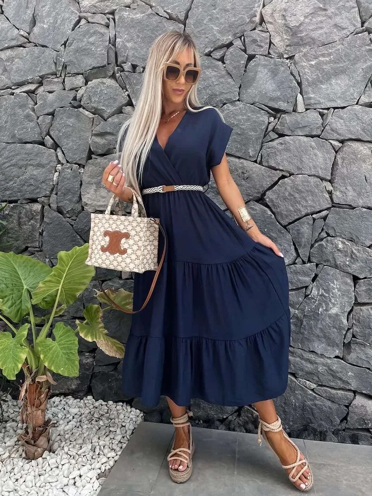 Lanetta obleka s pasom temno modra