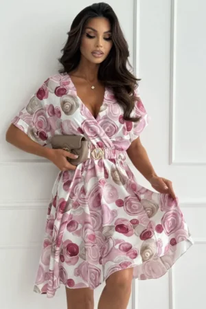 Velvet obleka s pasom blush