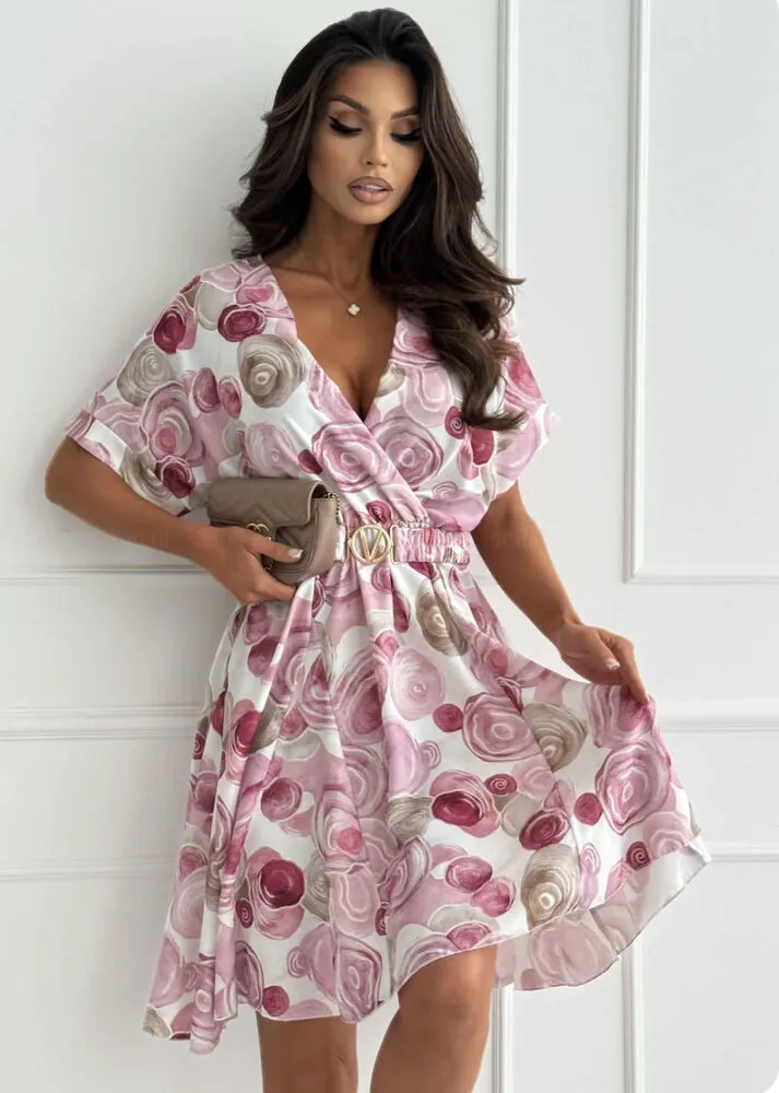 Velvet obleka s pasom blush