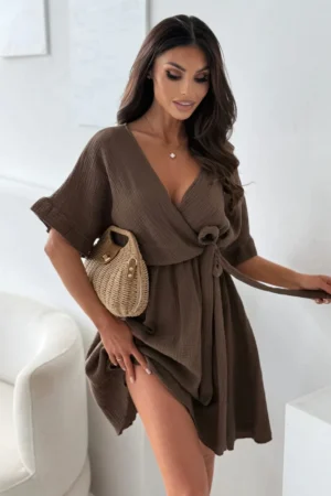Clarissa obleka iz bombaža rjava