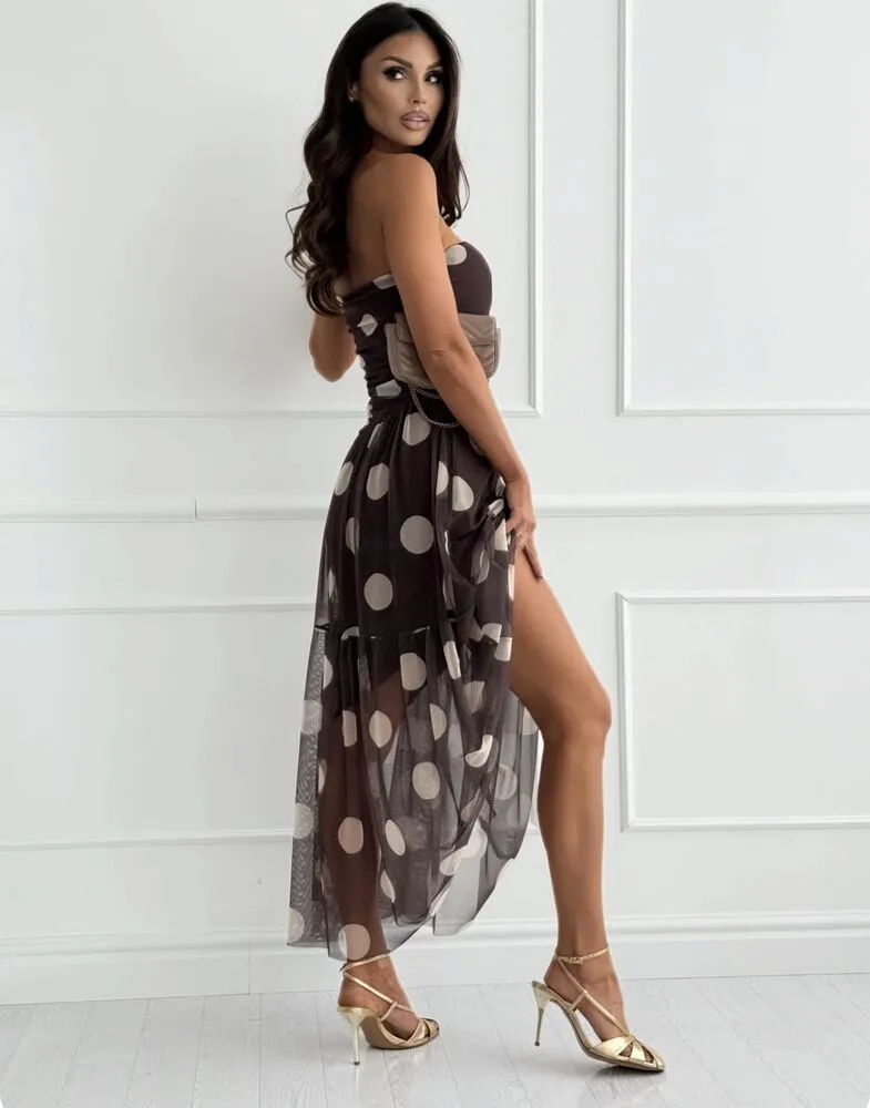 Florence polkadot obleka rjava - slika 2