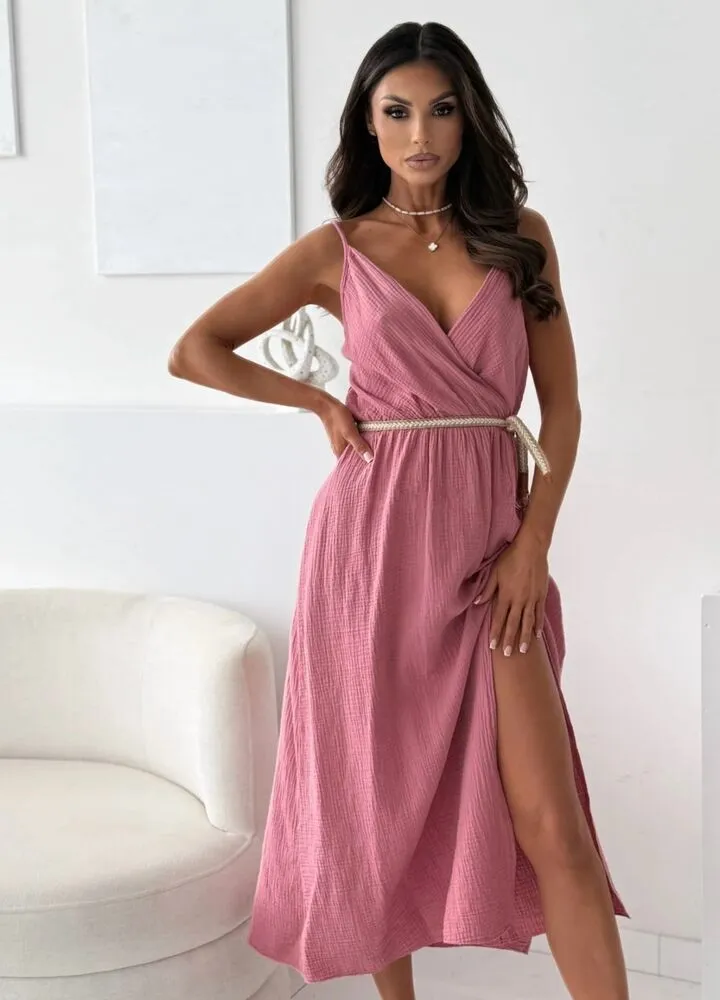 Levina bombažna obleka blush - slika 2
