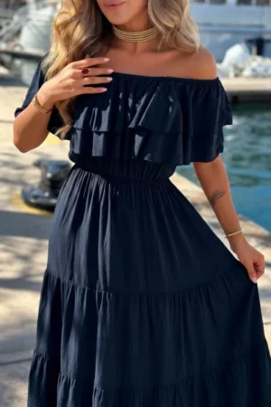 Adelina obleka iz viskoze temno modra