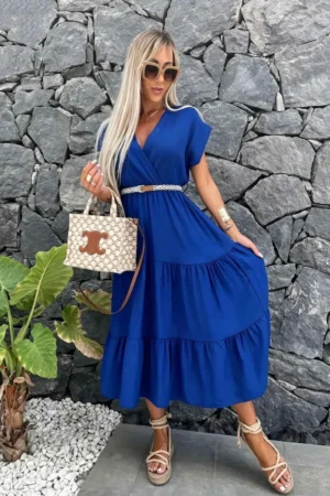 Lanetta obleka s pasom kraljevo modra