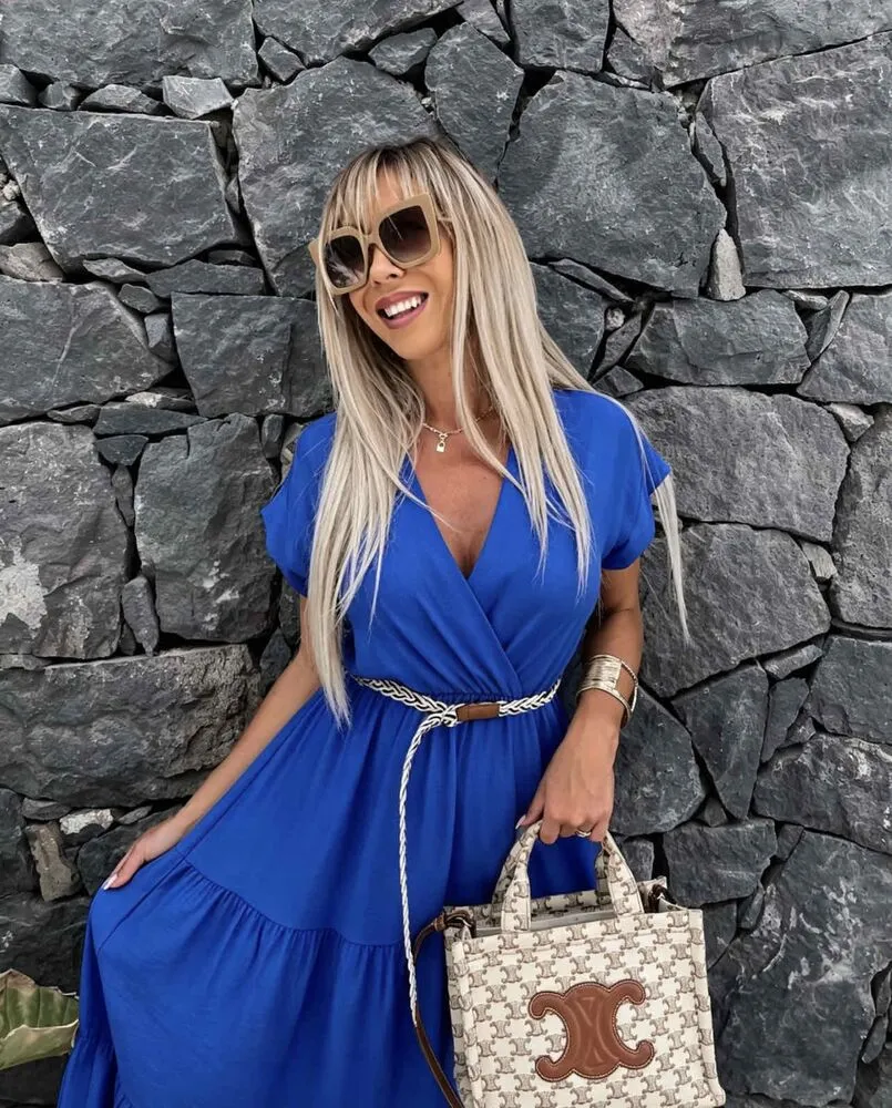 Lanetta obleka s pasom kraljevo modra - slika 2