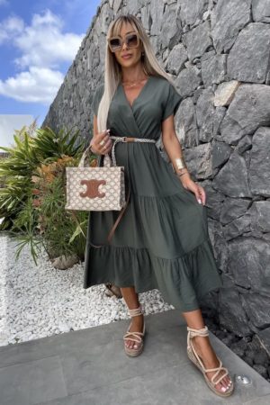 Lanetta obleka s pasom olivna