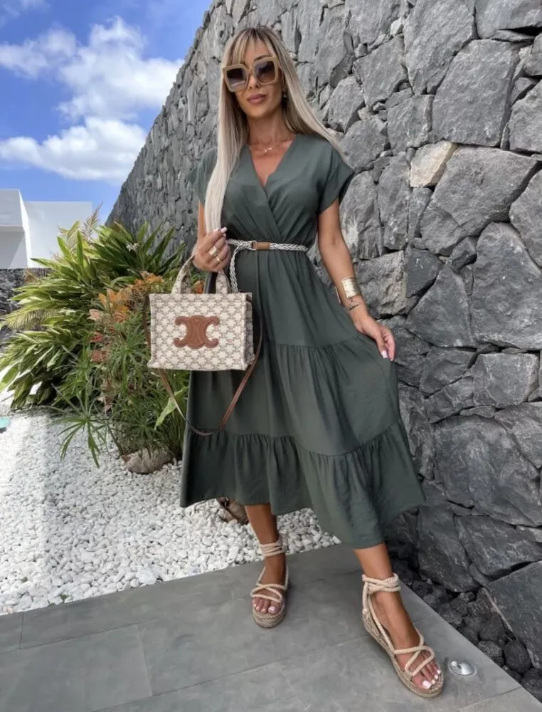 Lanetta obleka s pasom olivna