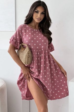 Elisia polkadot obleka iz bombaža blush
