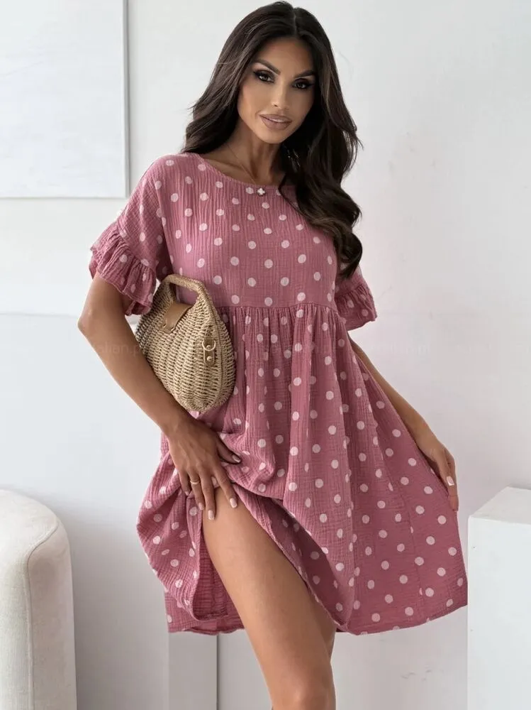 Elisia polkadot obleka iz bombaža blush