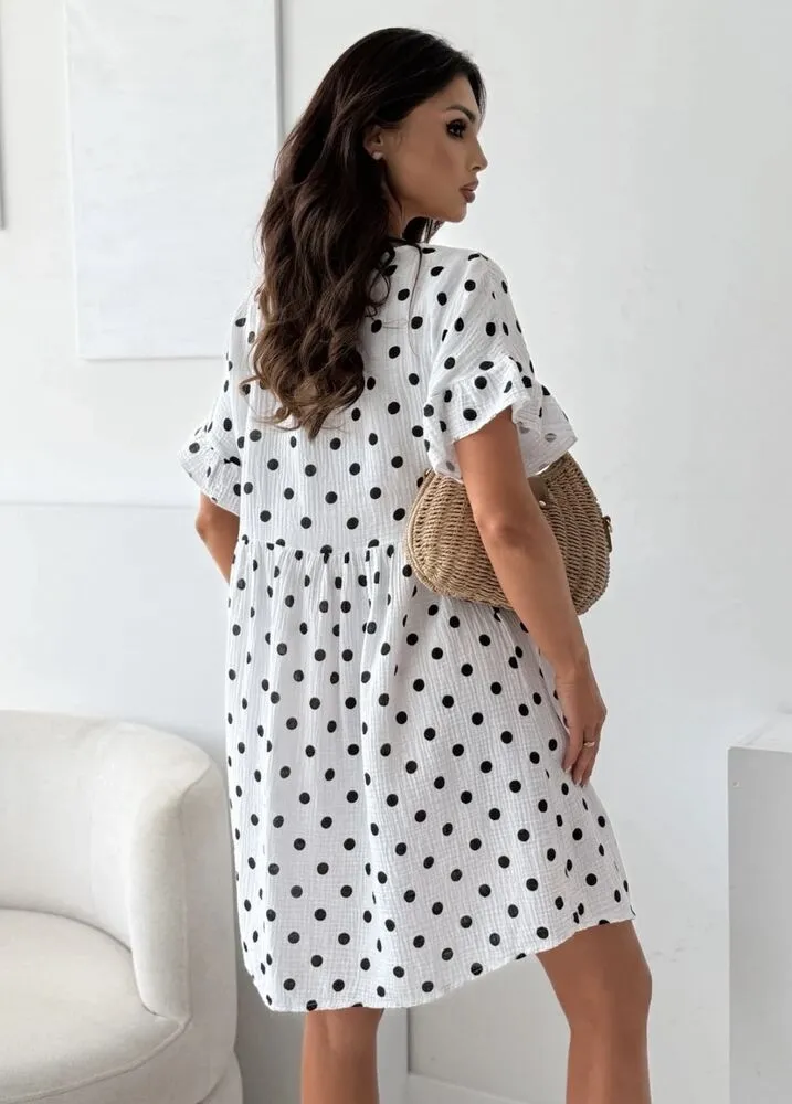 Elisia polkadot obleka iz bombaža bela - slika 2