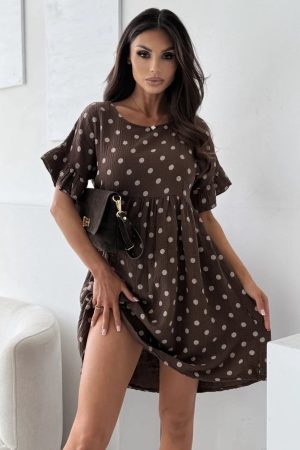 Elisia polkadot obleka iz bombaža rjava