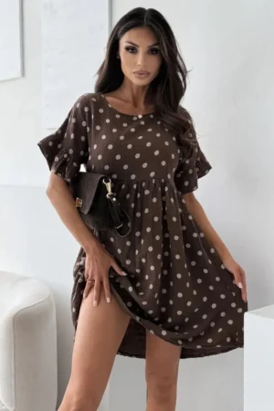 Elisia polkadot obleka iz bombaža rjava