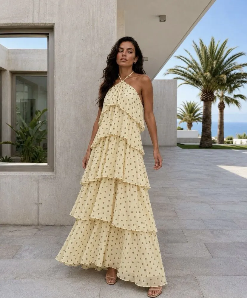 Carmella polkadot obleka rumena - slika 2
