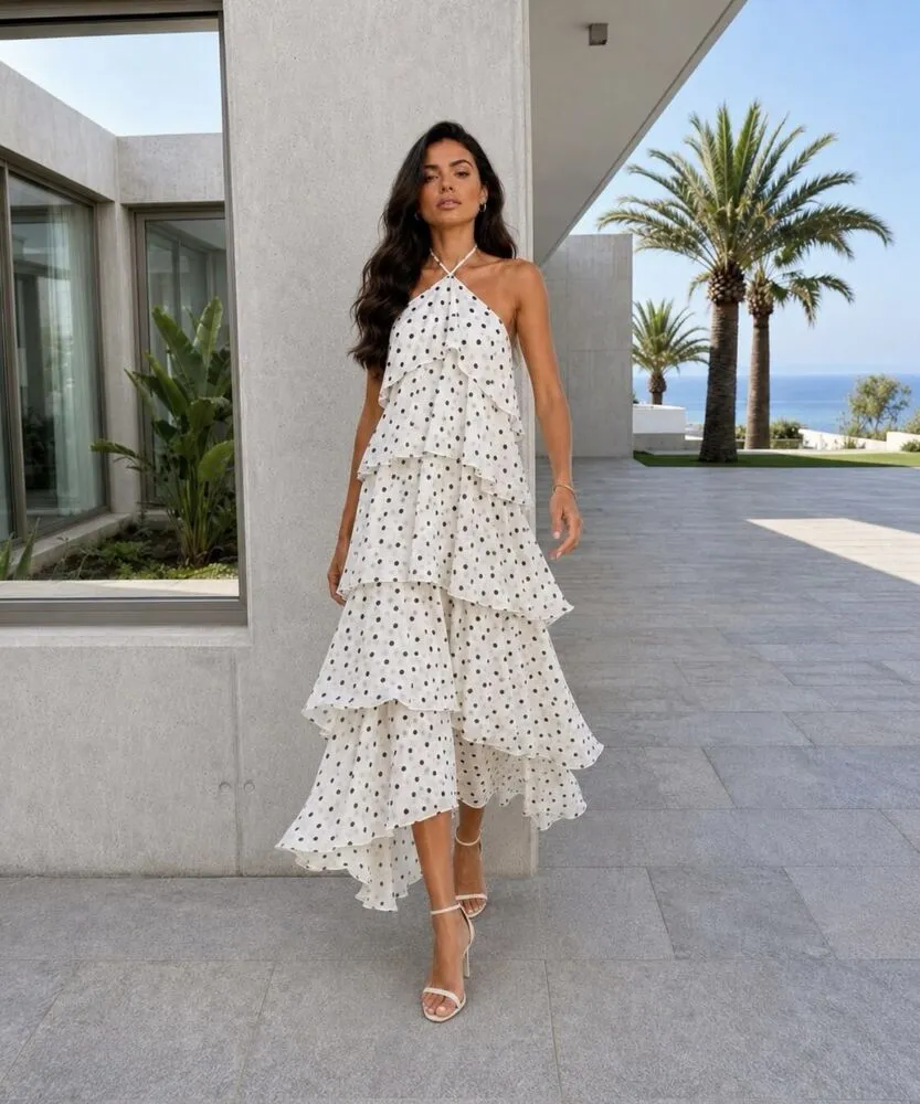 Carmella polkadot obleka cream - slika 4