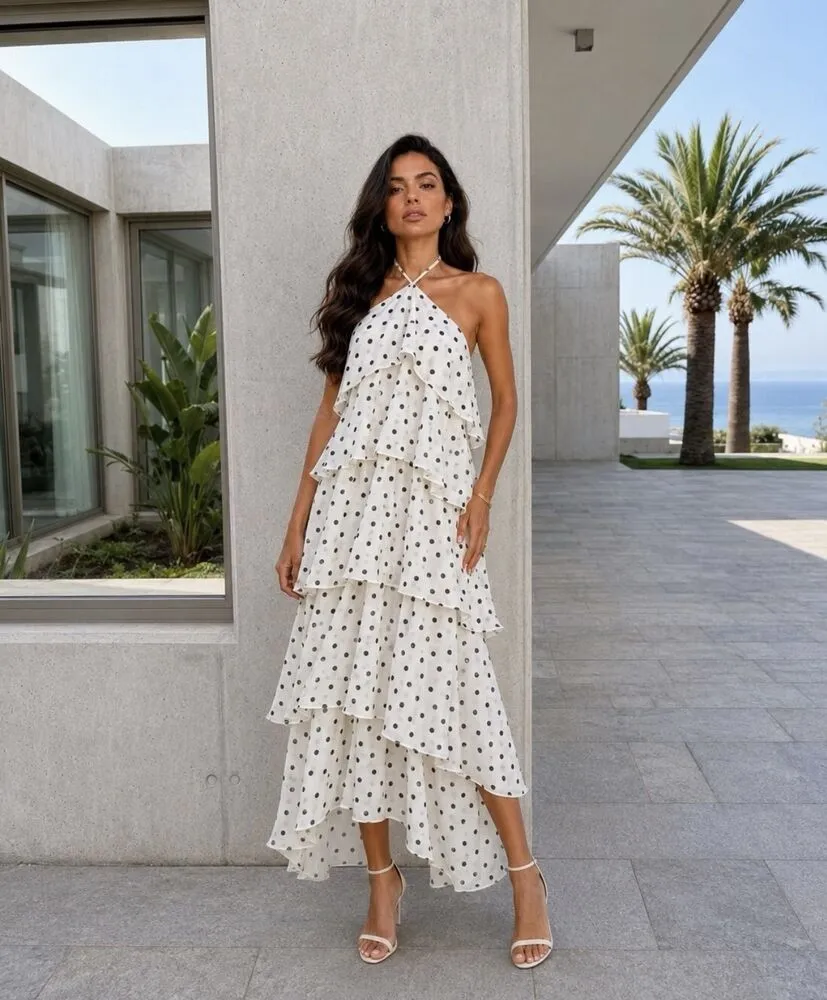 Carmella polkadot obleka cream - slika 2