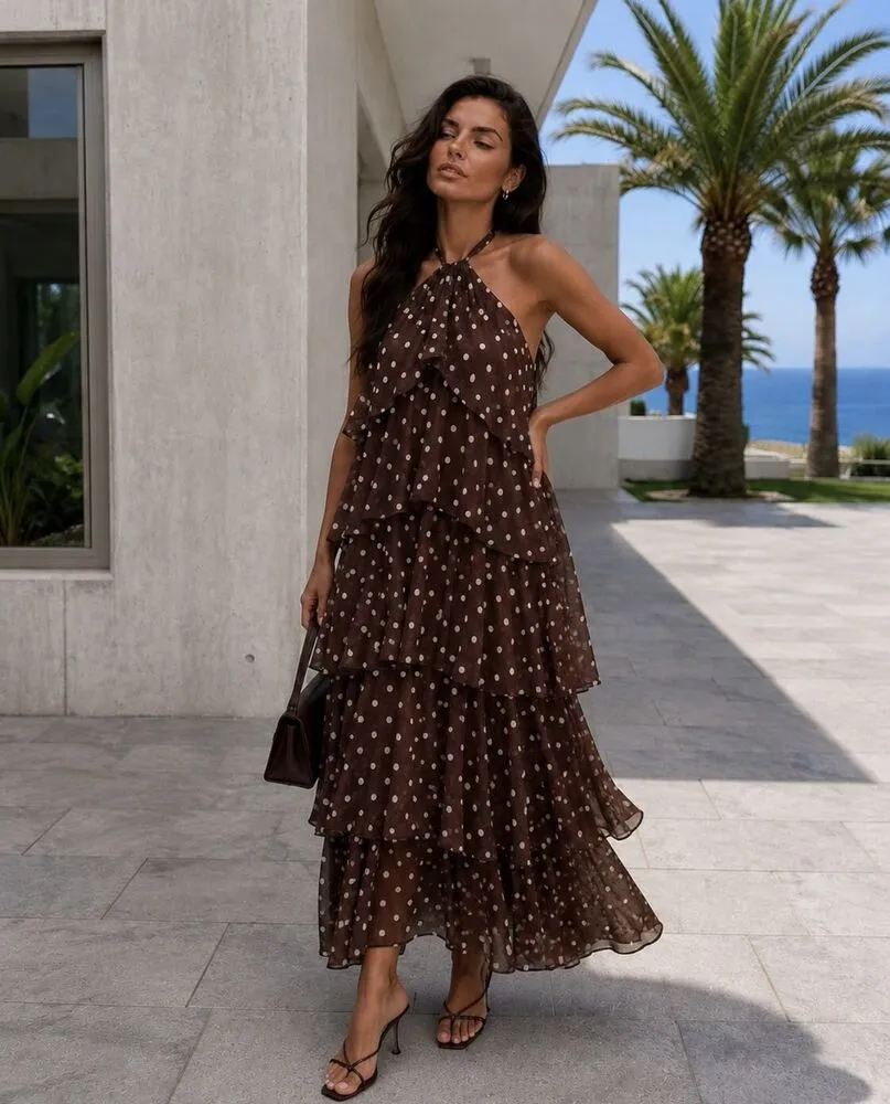 Carmella polkadot obleka rjava - slika 2