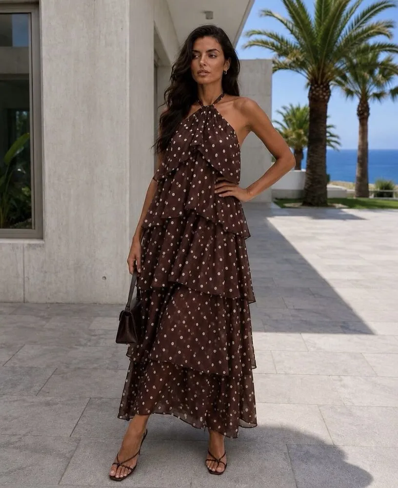 Carmella polkadot obleka rjava - slika 3