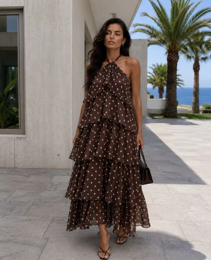 Carmella polkadot obleka rjava - slika 4