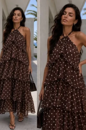 Carmella polkadot obleka rjava