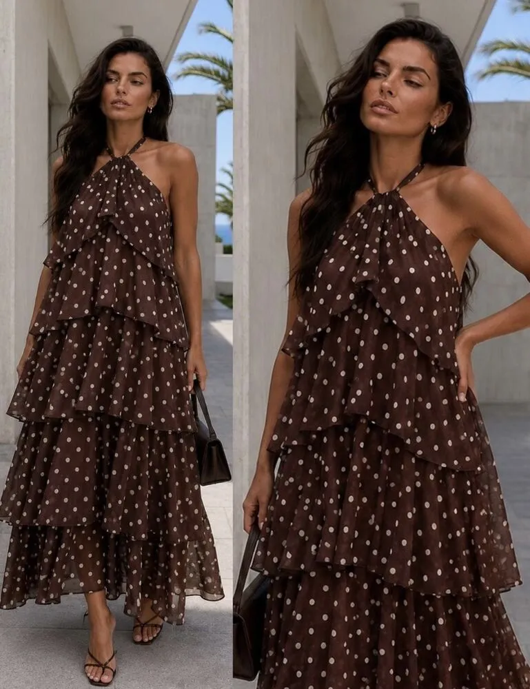 Carmella polkadot obleka rjava