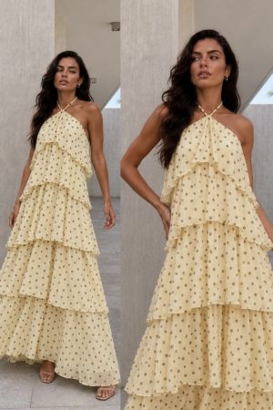 Carmella polkadot obleka rumena