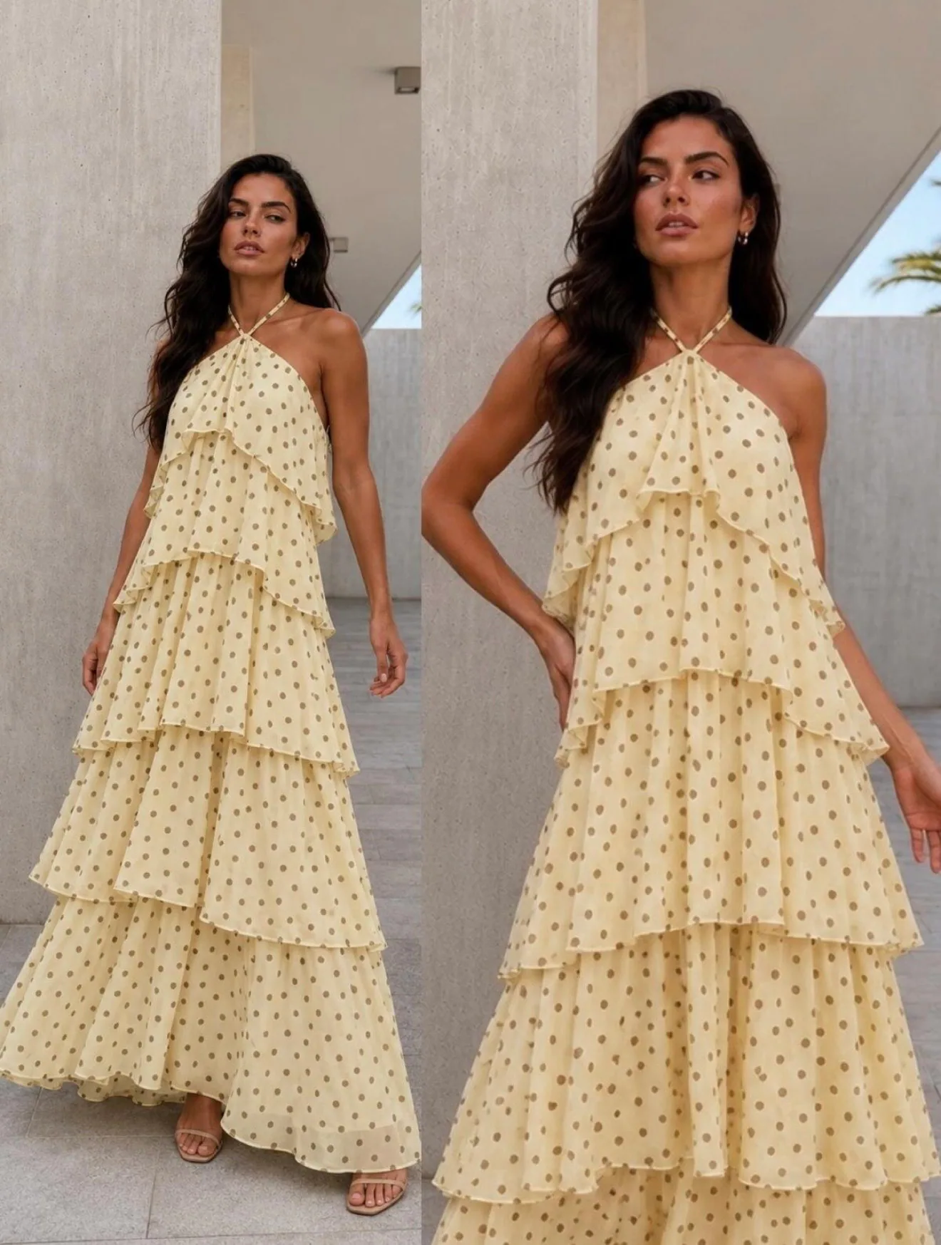 Carmella polkadot obleka rumena