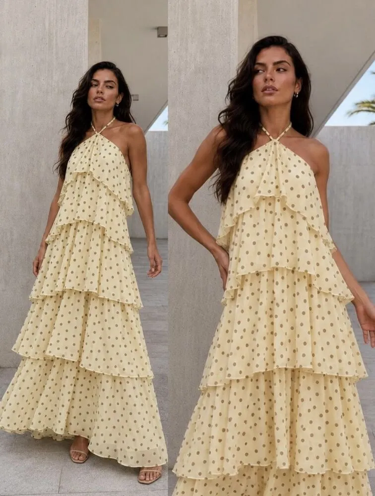 Carmella polkadot obleka rumena