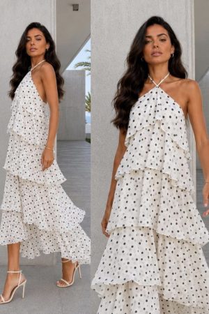 Carmella polkadot obleka cream